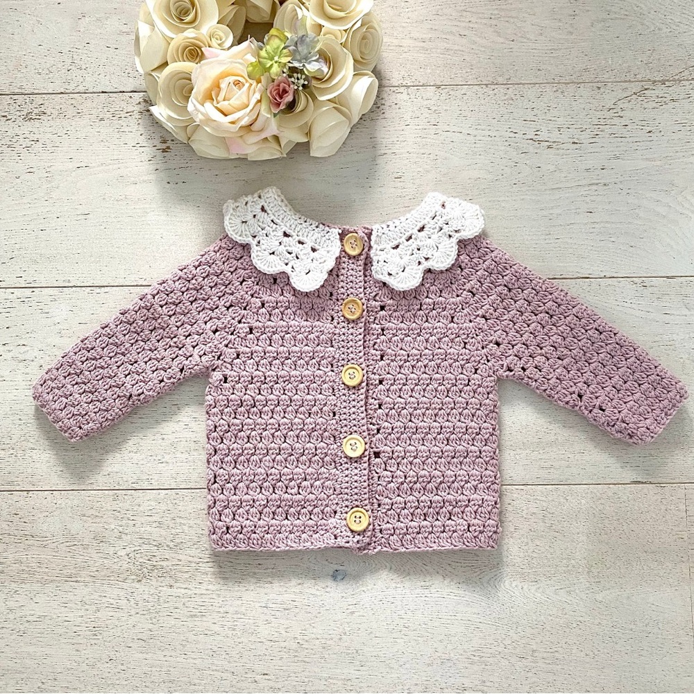 Crochet Baby Cardigan with White Collar